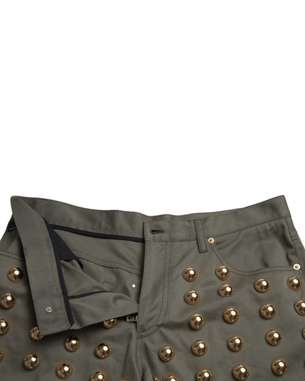 Dolce & Gabbana Green Embellished Cotton High Waist Hot Pants Shorts