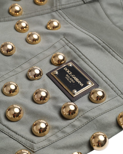 Dolce & Gabbana Green Embellished Cotton High Waist Hot Pants Shorts