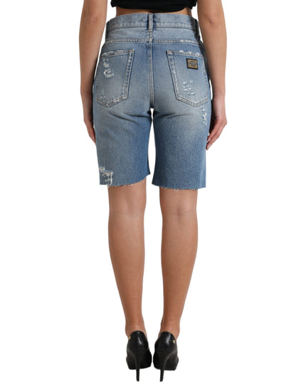 Dolce & Gabbana Blue Tattered Embellished Bermuda Shorts