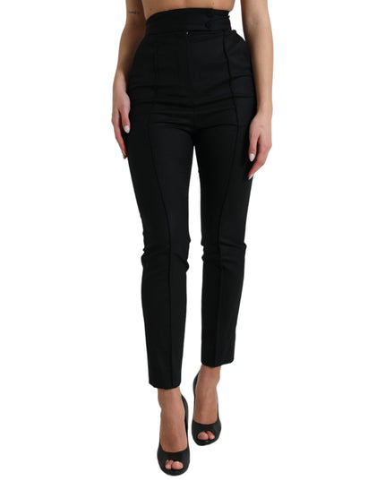 Dolce & Gabbana Black Wool High Waist Tapered Pants