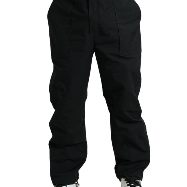 Dolce & Gabbana Black Polyester Logo Straight Pants