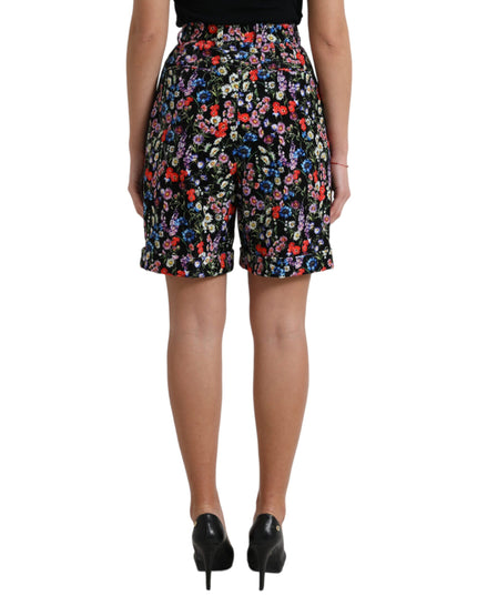 Dolce & Gabbana Black Floral High Waist Hot Pants Shorts