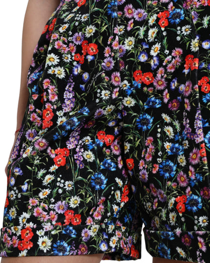 Dolce & Gabbana Black Floral High Waist Hot Pants Shorts