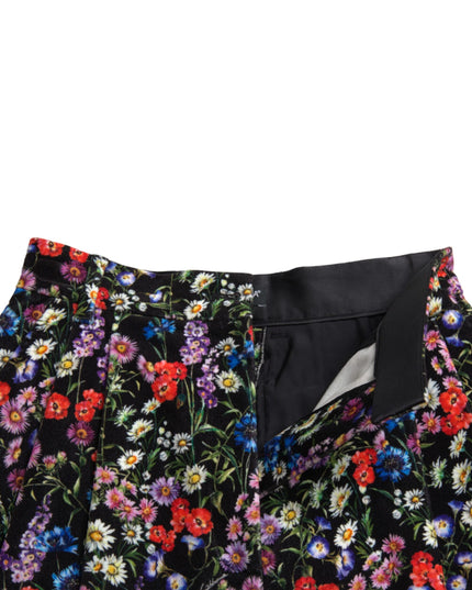 Dolce & Gabbana Black Floral High Waist Hot Pants Shorts