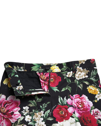 Dolce & Gabbana Black Floral Print Mid Waist Cropped Pants