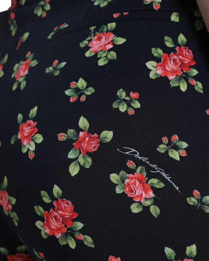 Dolce & Gabbana Black Floral Wool High Waist Tapered Pants