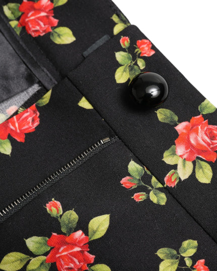 Dolce & Gabbana Black Floral Wool High Waist Tapered Pants