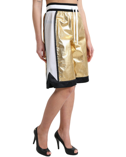 Dolce & Gabbana Gold Polyester Perforated High Waist Shorts