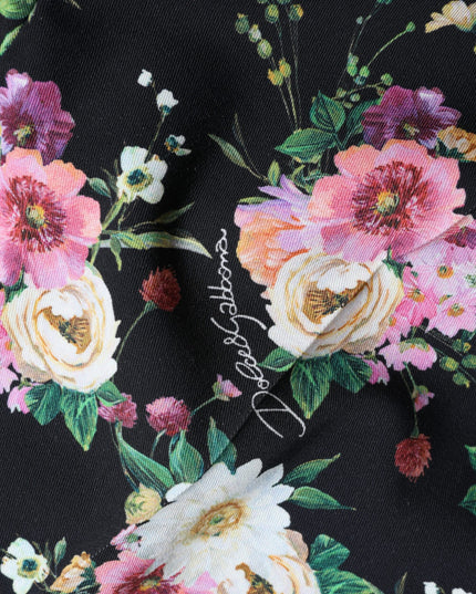 Dolce & Gabbana Black Floral Wool High Waist Wide Leg Pants