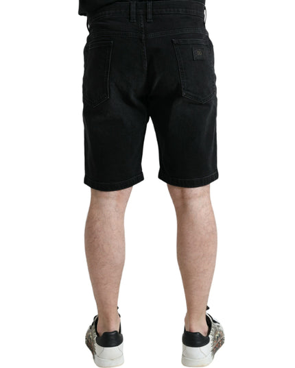 Dolce & Gabbana Black Cotton Stretch Bermuda Denim Shorts