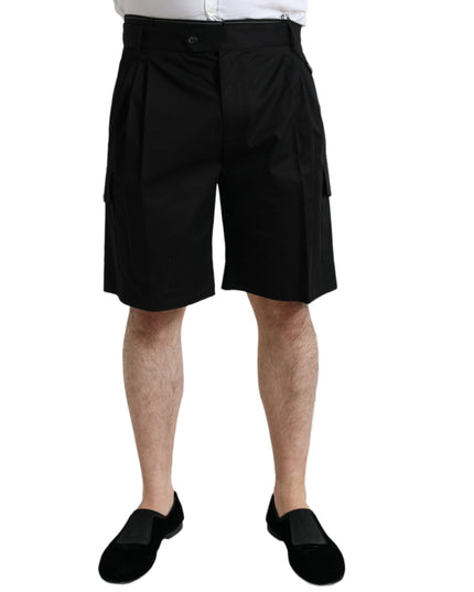 Dolce & Gabbana Black Cotton Stretch Cargo Bermuda Shorts