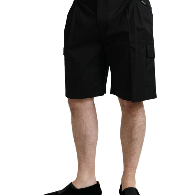 Dolce & Gabbana Black Cotton Stretch Cargo Bermuda Shorts