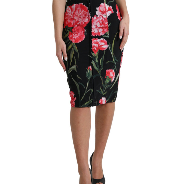 Dolce & Gabbana Black Carnation Pencil Cut Knee Length Skirt