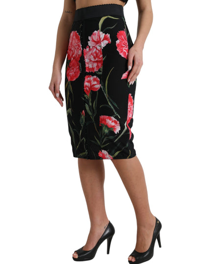 Dolce & Gabbana Black Carnation Pencil Cut Knee Length Skirt