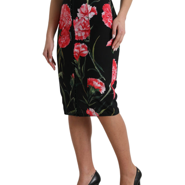 Dolce & Gabbana Black Carnation Pencil Cut Knee Length Skirt
