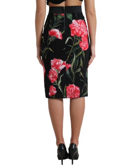 Dolce & Gabbana Black Carnation Pencil Cut Knee Length Skirt