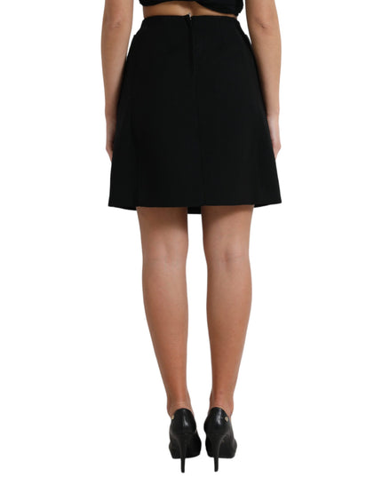 Dolce & Gabbana Black Wool Button High Waist Aline Mini Skirt