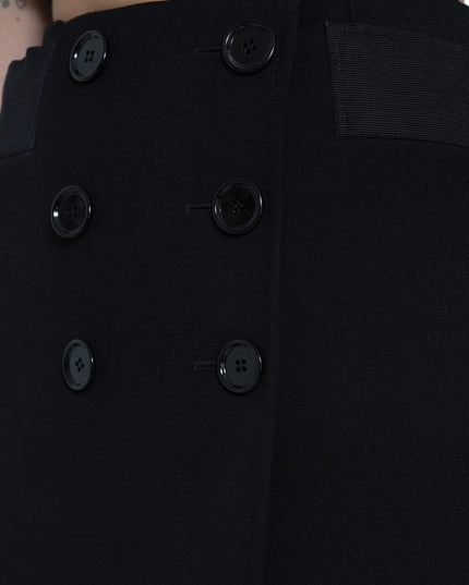 Dolce & Gabbana Black Wool Button High Waist Aline Mini Skirt