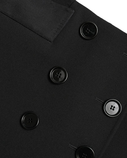 Dolce & Gabbana Black Wool Button High Waist Aline Mini Skirt