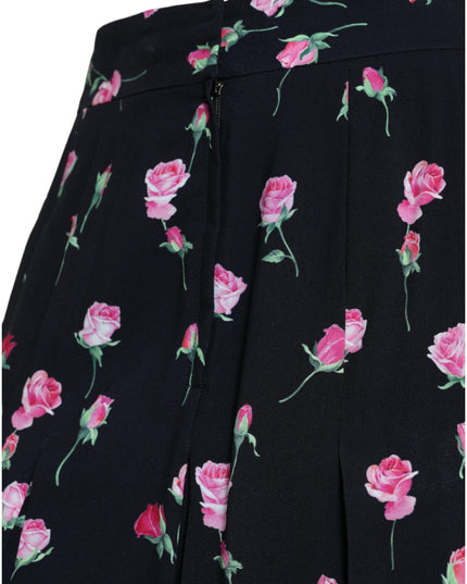 Dolce & Gabbana Black Rose High Waist A-line Knee Length Skirt