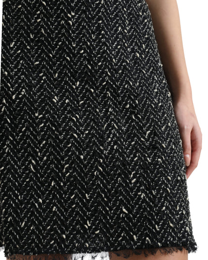 Dolce & Gabbana Black Wool Knit Tweed High Waist Mini Skirt