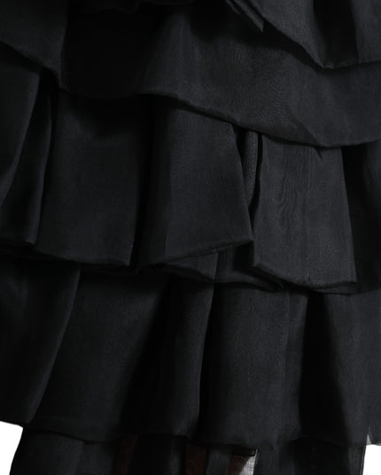Dolce & Gabbana Black Tiered Aline High Waist Silk Mini Skirt