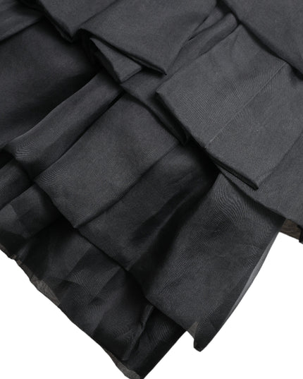 Dolce & Gabbana Black Tiered Aline High Waist Silk Mini Skirt