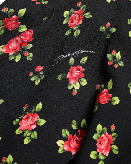 Dolce & Gabbana Black Rose Print High Waist A-line Mini Skirt