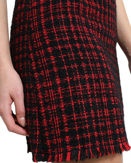 Dolce & Gabbana Black Red Cotton High Waist Tartan Tweed Mini Skirt