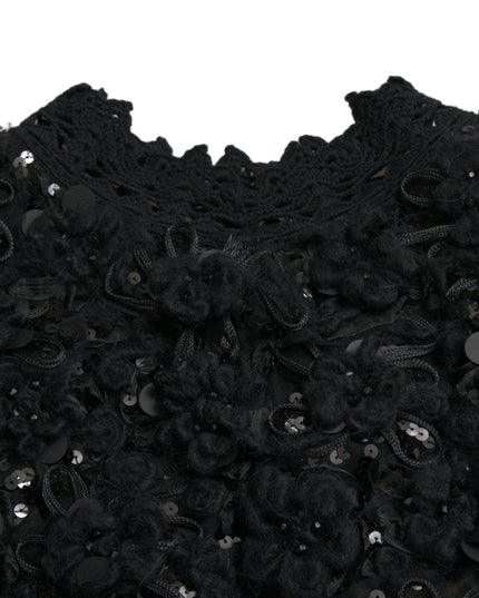 Dolce & Gabbana Black Sequined Embellished Pullover Sweater