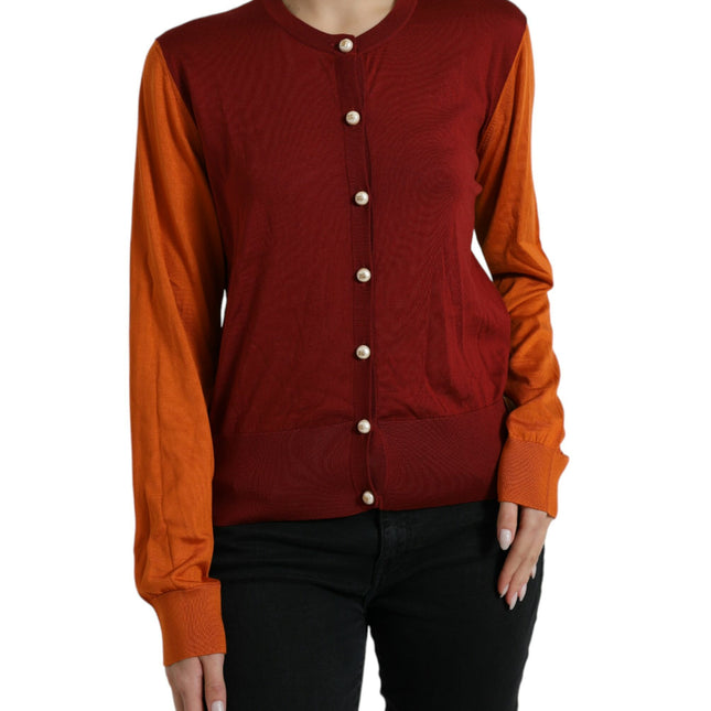 Dolce & Gabbana Multicolor Cardigan Color Block Silk Crewneck Sweater
