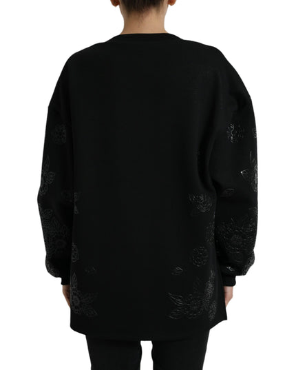 Dolce & Gabbana Black Pullover Floral Logo Applique Sweater