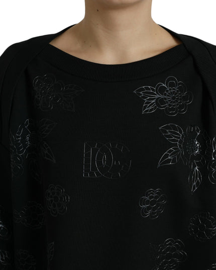 Dolce & Gabbana Black Pullover Floral Logo Applique Sweater