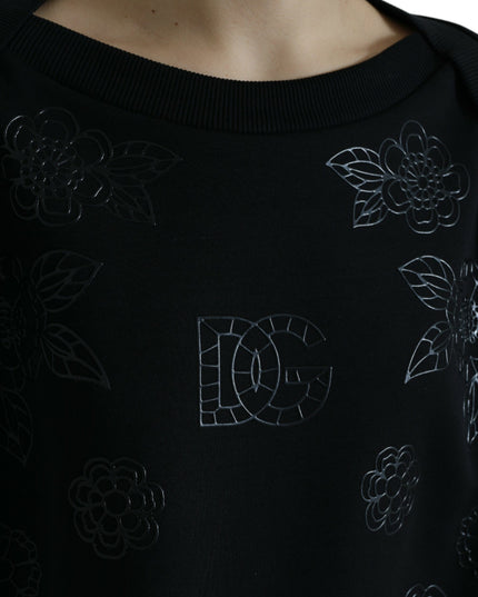 Dolce & Gabbana Black Pullover Floral Logo Applique Sweater