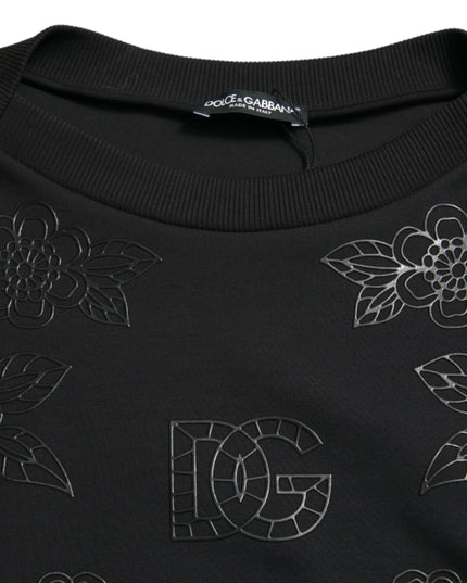 Dolce & Gabbana Black Pullover Floral Logo Applique Sweater