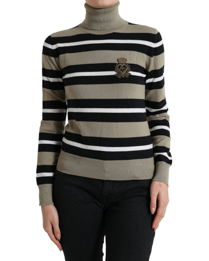 Dolce & Gabbana Multicolor Stripes Logo Turtle Neck Pullover Sweater