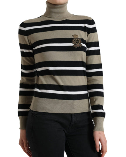 Dolce & Gabbana Multicolor Stripes Logo Turtle Neck Pullover Sweater