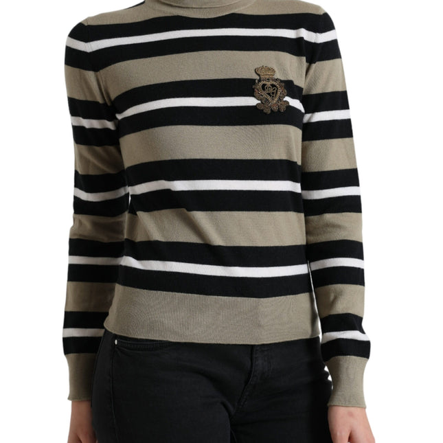 Dolce & Gabbana Multicolor Stripes Logo Turtle Neck Pullover Sweater