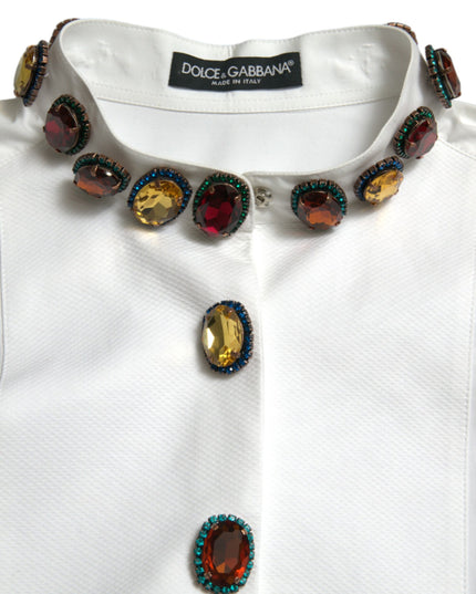 Dolce & Gabbana White Cotton Crystals Embellished Shirt Top