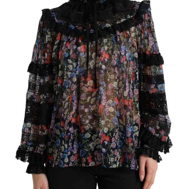 Dolce & Gabbana Black Floral Print Long Sleeves Blouse Top