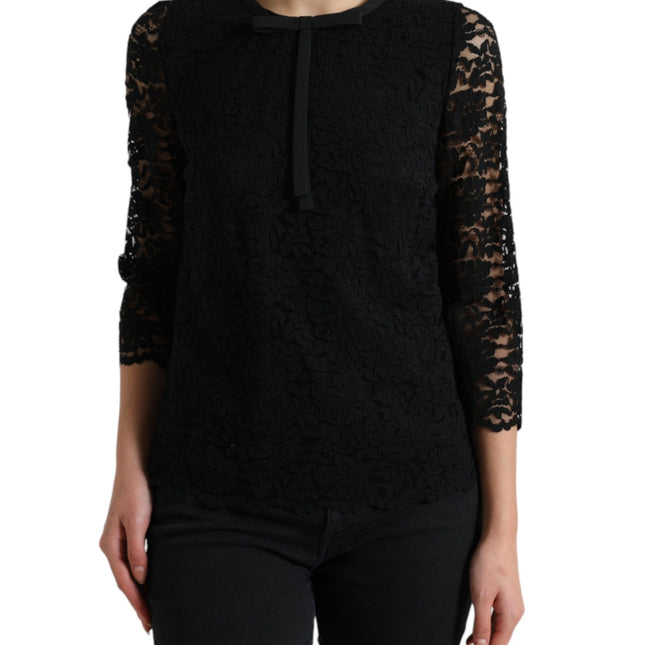 Dolce & Gabbana Black STAFF Blouse Floral Lace Nylon Top