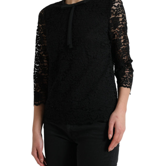 Dolce & Gabbana Black STAFF Blouse Floral Lace Nylon Top