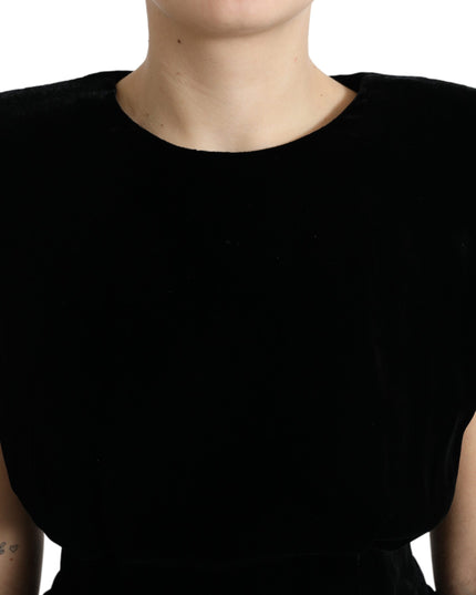 Dolce & Gabbana Black Velvet Fitted Padded Shoulder Blouse Top