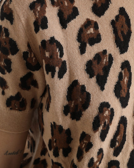 Dolce & Gabbana Beige Leopard Print Wool Turtleneck Top