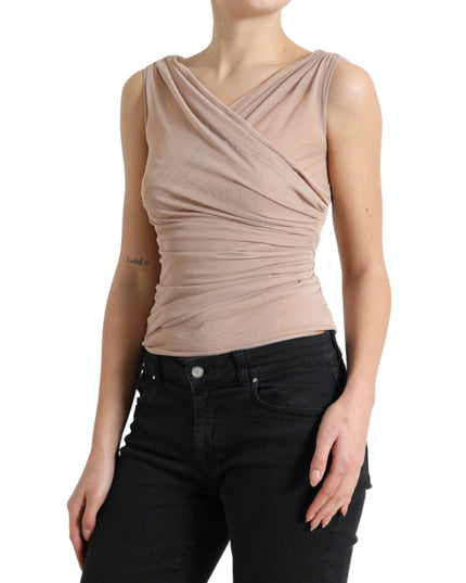 Dolce & Gabbana Beige Viscose V-neck Sleeveless Tank Top