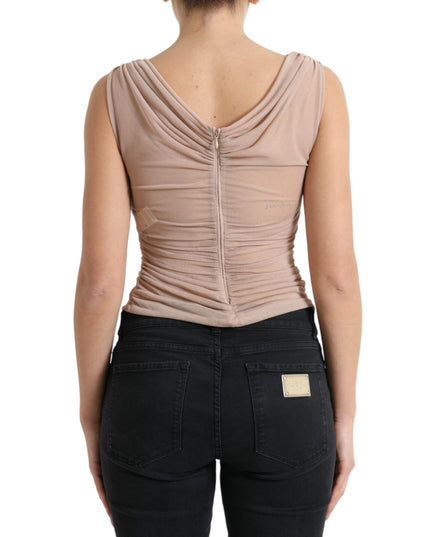 Dolce & Gabbana Beige Viscose V-neck Sleeveless Tank Top