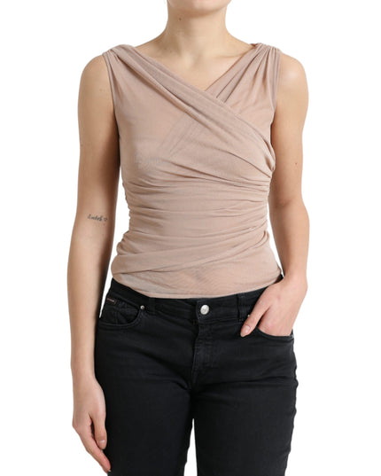 Dolce & Gabbana Beige Viscose V-neck Sleeveless Tank Top