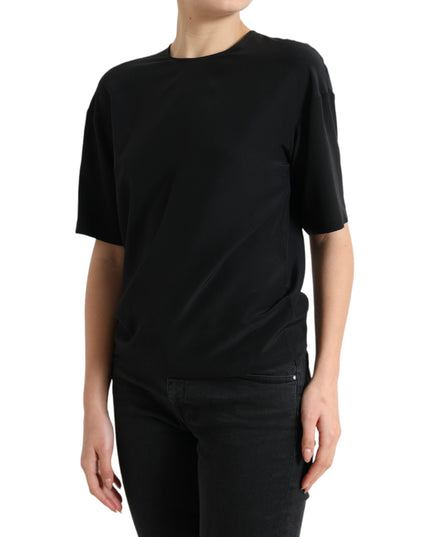 Dolce & Gabbana Black Silk Round Neck Short Sleeve Blouse Top