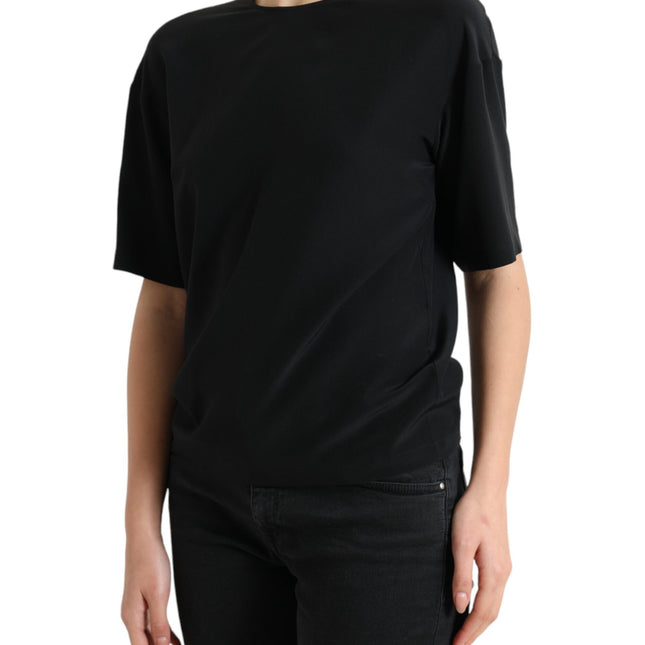 Dolce & Gabbana Black Silk Round Neck Short Sleeve Blouse Top