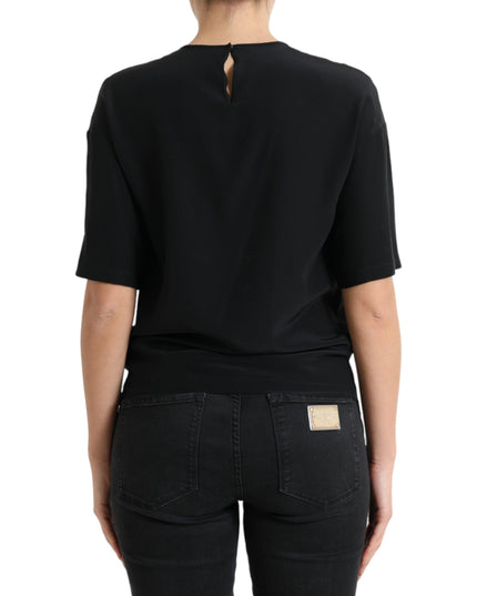 Dolce & Gabbana Black Silk Round Neck Short Sleeve Blouse Top
